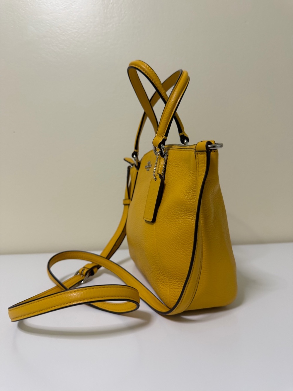 Coach Mini Kelsey Satchel Pebble Leather Mustard Yellow Style# F57563 - Picture 4 of 12
